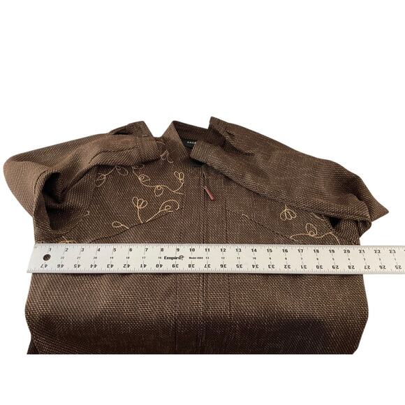 Sag Harbor Petite Brown Gold Embroidered Zip Up Jacket Size 12P Woven Texture - Picture 4 of 12
